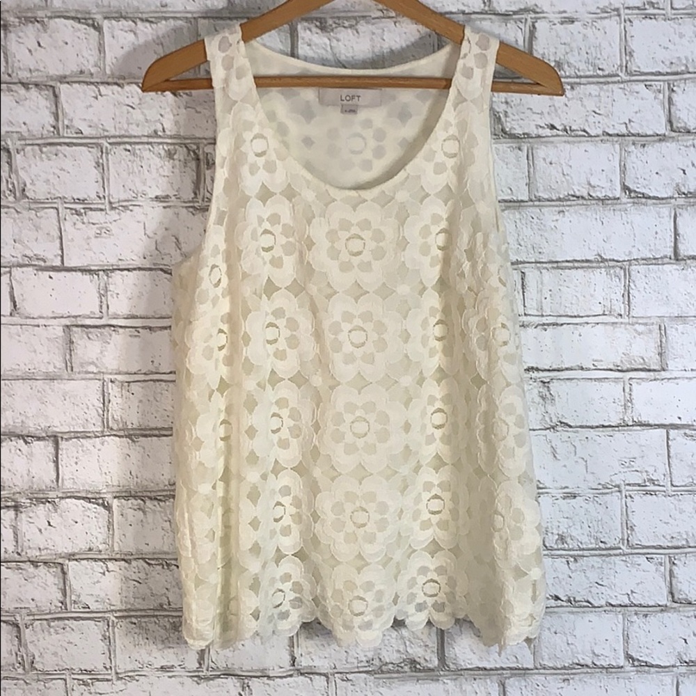 LOFT Cream White Top w/ Lacy Floral Pattern